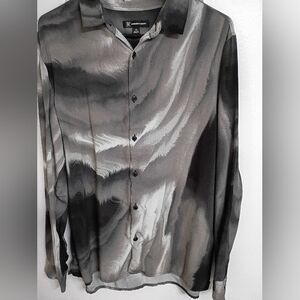 INC International Concepts Men's Abstract Black and Gray Shirt